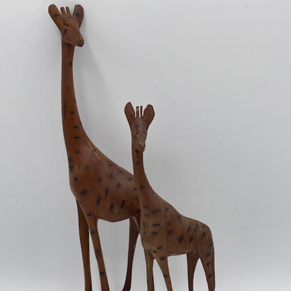 Kenya Hand Carve Wood Giraffe's 13' Tall Set Of 2